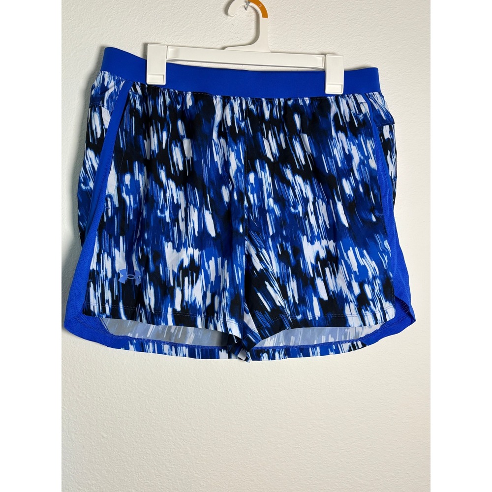 Under‎ Armour Fly By Running Shorts Womens XL Blue White Abstract Print Athletic